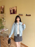 ELAND衣戀短外套女學(xué)院風(fēng)雙頭拉鏈牛仔美式飛行夾克2025春季新款 淺牛仔色(56)L/Indigo S /160 曬單實(shí)拍圖