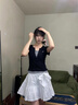 衣然呈品黑色v領(lǐng)假兩件短袖t恤女夏季2025新款設計感小眾修身短款打底衫女 黑色 M 【建議95-110斤】 曬單實(shí)拍圖