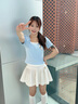 La Chapelle Sport拉夏貝爾假兩件短袖t恤女夏季高彈力親膚透氣上衣美式學(xué)院風(fēng)體恤 天藍(lán)色(抱花兔胸標(biāo)) M /160(推薦100-115斤) 曬單實拍圖