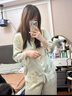 金三塔真絲睡衣女100%桑蠶絲蕾絲寬松舒適家居服套裝禮盒七夕情人節禮物 淺青瓷+經(jīng)典紅色禮盒 M 曬單實(shí)拍圖