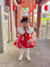 迪士尼（Disney）拜年服女童唐裝公主裙加厚兒童旗袍連衣裙中式周歲禮服女寶寶冬季 紅色 90 曬單實(shí)拍圖