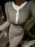 渾小象針織連衣裙女春秋季配大衣內(nèi)搭打底裙子2024新款高級長裙冬裙純欲 撞色長袖針織連衣裙【藍拼灰】 M 建議105斤以內(nèi) 曬單實拍圖
