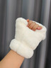 奇沛兒貓爪手套女冬天可愛(ài)翻蓋毛絨加厚韓版學(xué)生半指毛茸茸露指保暖加絨 白色 均碼 曬單實(shí)拍圖