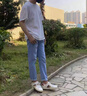 AEMAPE/美國蘋果 高端淺色牛仔褲男秋季修身直筒韓版彈力休閑長褲子男 淺天藍(lán)色 34 曬單實(shí)拍圖