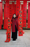 指間沙W2441291女裝24冬立領(lǐng)大盤(pán)扣裥棉長(cháng)外套A版亞麻中式棉服 朱草78 M 曬單實(shí)拍圖