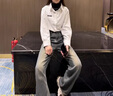 QGF慵懶風(fēng)純棉襯衫女生春秋季新款長(cháng)袖上衣寬松chic開(kāi)衫白色襯衣外套 白色 M 【建議90-110斤】 曬單實(shí)拍圖