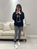 德絨打底褲雙面磨砂秋褲舒適保暖棉褲女可外穿高腰九分褲加絨棉褲 深灰色-(德絨經(jīng)典款)高腰繡字 M小碼【適合80-105斤】 曬單實(shí)拍圖