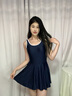 浩沙裙式連體泳衣女保守性感游泡溫泉泳衣女休閑簡(jiǎn)約泳裝 深藍(lán) L  曬單實(shí)拍圖