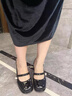 依思 Q（exull）包頭涼鞋女2025新款夏季軟底增高單鞋女新品粗跟輕便一腳蹬女鞋 黑色-方頭珍珠款 37 曬單實(shí)拍圖