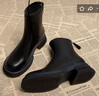 百麗踏馬丁靴女新款英倫風(fēng)歐貨秋冬短靴子平底顯瘦瘦靴春秋單靴 黑色加絨 37 (235mm) 【標準尺碼】 曬單實(shí)拍圖