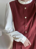熙世界（sllsky）法式赫本小香風(fēng)連衣裙女秋冬季復古長(cháng)袖假兩件新年紅色裙子 酒紅色 M 曬單實(shí)拍圖