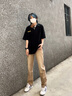 404MOBGANG【楊超越同款】茉莉花刺繡t恤短袖男女潮流美式復古涼感防曬 黑色 2XL 曬單實(shí)拍圖
