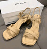 百麗（Belle）方頭一字帶涼鞋女商場同款粗跟涼鞋A9X1DBL4 杏色 36 (230mm) 曬單實(shí)拍圖