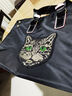 ANDSEEYOU小眾女包包2026春夏新款刺繡勛章手提包文藝單肩包帆布牛津紡大包 黑色貓咪大號 曬單實(shí)拍圖