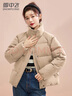 雪中飛短款羽絨服女新款時(shí)尚小個(gè)子冬休閑百搭舒適立領(lǐng)加厚保暖外套 卡其色 S 曬單實(shí)拍圖