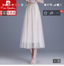 皮爾卡丹（pierre cardin）漸變色網(wǎng)紗半身裙女2023時尚春夏新款a字大擺裙高腰百褶中長裙 杏色 均碼 曬單實(shí)拍圖