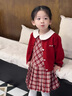 G.DUCKKIDS小黃鴨童裝女童套裝春秋2025新款洋氣兒童衣服女孩公主裙春季兩件 紅色貓咪毛衣 90 建議1~2歲【 80-90cm】cm 曬單實拍圖