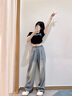 蘿美醬天絲牛仔褲女2025新款夏季小個(gè)子休閑褲高腰夏天冰絲寬松闊腿褲子 藍(lán)色 天絲牛仔褲常規(guī) M 【建議95-110斤】 曬單實(shí)拍圖