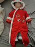 童泰（TONGTAI）嬰兒連體衣秋冬季男女寶寶紅色過(guò)年喜慶衣服兒童拜年服新年裝 大紅 66cm 曬單實(shí)拍圖