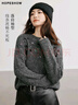 紅袖慵懶風(fēng)休閑毛衣冬季2024新款女裝幻彩珠片圓領(lǐng)顯瘦簡約氣質(zhì)針織衫 烏云灰058 L 曬單實(shí)拍圖