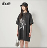 DZZIT地素時尚T恤連衣裙春秋繡花印花設計燙片工藝女 黑色 XS 曬單實拍圖