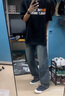 NEW OR MODE美式復(fù)古牛仔褲男秋冬季新款高街vibe褲子寬松水洗直筒闊腿長褲潮 中藍色 XL 曬單實拍圖