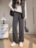 灰色羊毛呢闊腿褲女秋冬2025新款垂墜感寬松加絨加厚直筒糯米褲子 灰色-長(cháng)褲 M (27) 曬單實(shí)拍圖
