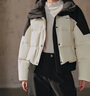 太平鳥(niǎo)短黑白撞色羽絨服女2024立領(lǐng)時(shí)尚保暖防風(fēng)面包服外套 白色 M 曬單實(shí)拍圖
