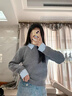 FSAT假兩件襯衫領(lǐng)毛衣女春秋裝新款內(nèi)搭慵懶風(fēng)撞色翻領(lǐng)灰色針織衫上衣 灰色 M 建議95-105斤 曬單實(shí)拍圖