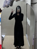 妙奕嘉黑色連衣裙長袖裙子女裝2025春秋新款長裙小個子女裙秋季穿搭秋裝 黑色方領收腰長袖連衣裙 XL 【建議105-125斤】 曬單實拍圖