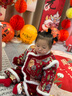 哈熙牛拜年服女童冬季新款女寶寶衣服兒童冬裝新中式加絨加厚唐裝兩件套 紅色年服套裝（含包包） 加絨 90 建議1歲左右 曬單實拍圖