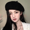 凡伊聆貝雷帽女帽子秋冬毛呢復古風畫家帽南瓜帽韓版學生百搭冬帽保暖 純色毛呢貝雷帽【黑色】 均碼 均碼 曬單實拍圖