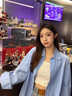 蜜樂奇藍(lán)色襯衫女2025春夏季新設(shè)計感休閑小眾襯衣疊穿寬松別致長袖上衣 藍(lán)色 【襯衫女/襯衫外套/2025】 S 【建議80-90斤】 曬單實拍圖