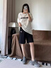 NEW OR MODE肌理感冰絲短褲男士夏季美式高街運動(dòng)褲子寬松休閑大碼五六分中褲 黑色 XL 曬單實(shí)拍圖