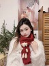 蘇木佰（SOMUBAY）可愛(ài)小熊紅色圍巾女冬季新款保暖防風(fēng)針織圍脖本命年送禮物圣誕節 紅色小熊 曬單實(shí)拍圖