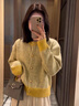 愛麥依小香風(fēng)黃色短款毛衣外套女春秋春裝新款慵懶風(fēng)小個(gè)子針織開衫上衣 黃色 L 建議105-115斤 曬單實(shí)拍圖