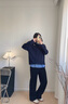 ELAND衣戀毛衣女高智感假兩件領(lǐng)子可拆卸撞色羊毛混紡毛衣25春新 藏青色(59)Navy L 曬單實拍圖