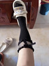 JIOESC可愛(ài)洛麗塔蝴蝶結花邊中筒瑪麗珍蕾絲襪日系黑色jk小腿襪子女春秋 黑色 1雙 曬單實(shí)拍圖