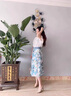 艾柔丹夏季新款氣質(zhì)連衣裙女裝優(yōu)雅感上衣印花半身中長(cháng)裙兩件套套裝 藍色套裝 S 曬單實(shí)拍圖
