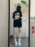 一寸相思聯(lián)名黑色正肩短袖純棉t恤女2025夏季新款寬松顯瘦時(shí)尚中長(cháng)款半袖 黑色-桃花朵朵 S (85-100斤) 曬單實(shí)拍圖