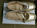 卡帝樂(lè )鱷魚(yú)（CARTELO）金色真皮廣場(chǎng)舞蹈鞋女拉丁舞鞋軟底中老年跳舞鞋中跟交誼舞單鞋 金色跟高3.5厘米 39 曬單實(shí)拍圖