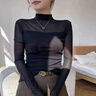 尚濤半高領(lǐng)網(wǎng)紗氣質(zhì)打底衫女春秋季百搭洋氣修身顯瘦長袖T恤內(nèi)搭上衣 黑色 L 建議100-110斤 曬單實(shí)拍圖