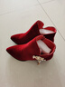 啄木鳥(niǎo)婚鞋女粗跟2025新款冬季紅色高跟鞋婚紗兩穿結婚短靴子單鞋女 酒紅色 3cm 38 曬單實(shí)拍圖