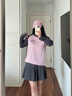 Teenie Weenie小熊女裝長(zhǎng)袖T恤2025夏新款簡(jiǎn)約撞色時(shí)髦插肩袖上衣 粉色 S 曬單實(shí)拍圖