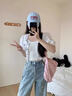 設計感蝴蝶結燙鉆牛仔褲女春秋2025新款寬松美式直筒拖地闊腿褲夏 藍色 S 曬單實(shí)拍圖