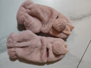 奇沛兒（QIPEIER） 手套女冬天可愛(ài)學(xué)生兔子翻蓋露指寫(xiě)字毛絨加絨防寒防凍保暖手套 翻蓋兔耳-粉色-均碼 曬單實(shí)拍圖