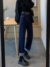 Rindu深藍高腰闊腿牛仔褲女2026年春季新款窄版直筒寬松卷邊拖地褲子女 深藍色 M 建議100-110斤 曬單實(shí)拍圖