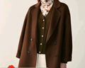 珍貝純羊絨大衣女秋冬新款雙排扣翻領(lǐng)廓形毛呢外套保暖010  溫暖紅咖 S （36） 曬單實(shí)拍圖