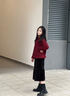 優(yōu)優(yōu)1點（Yoyo one）過年服女童兒童2025蛇年本命紅色毛衣裙子套裝新年拜年衣服女大童 19741毛衣+4541黑色 160 160cm 曬單實拍圖
