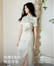 秋水伊人H型圓領(lǐng)印花腰身活褶連衣裙2025夏新款女休閑國(guó)風(fēng)中長(zhǎng)裙 綠色 XL 曬單實(shí)拍圖